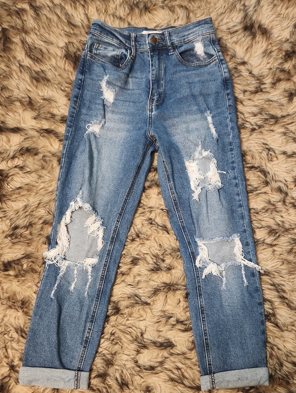 Vibrant From Willow Boutique Faded Blue Distressed Boyfriend Jeans